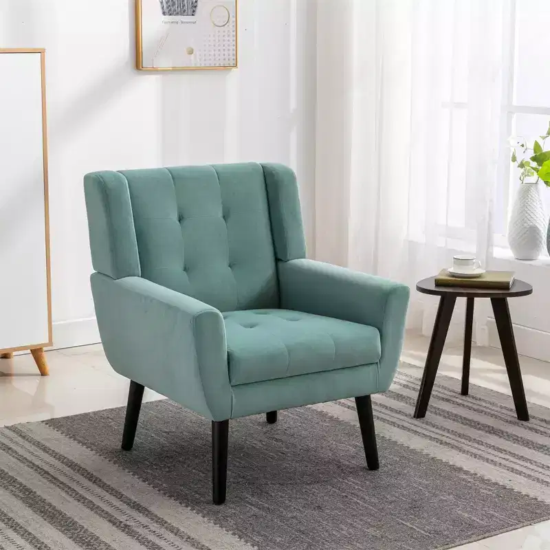 Etokfoks Velvet Upholstered Accent Chair 29.5in W x 29.5in D x 34.6in H Curved Back Black Wood Legs Modern Living Room Bedroom