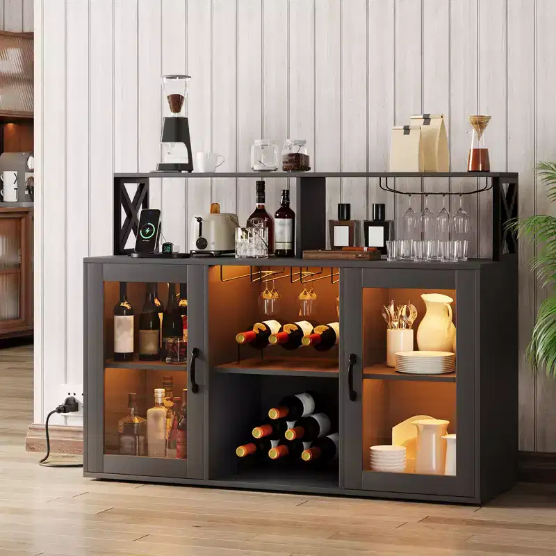 Wine Bar Cabinet with Wine Rack, Modern Coffee Bar Cabinet with Storage Shelf, Liquor Cabinet Bar, Sideboard Buffet Cabinet for Kitchen