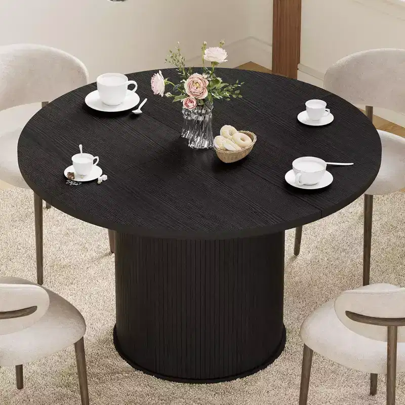 Hommpa 48 Round Dining Table - Sturdy Rubber Wood, Modern Farmhouse, Seats 4-6
