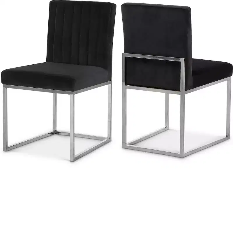 Meridian Furniture,Giselle Black Velvet Dining Chair, Set of 2