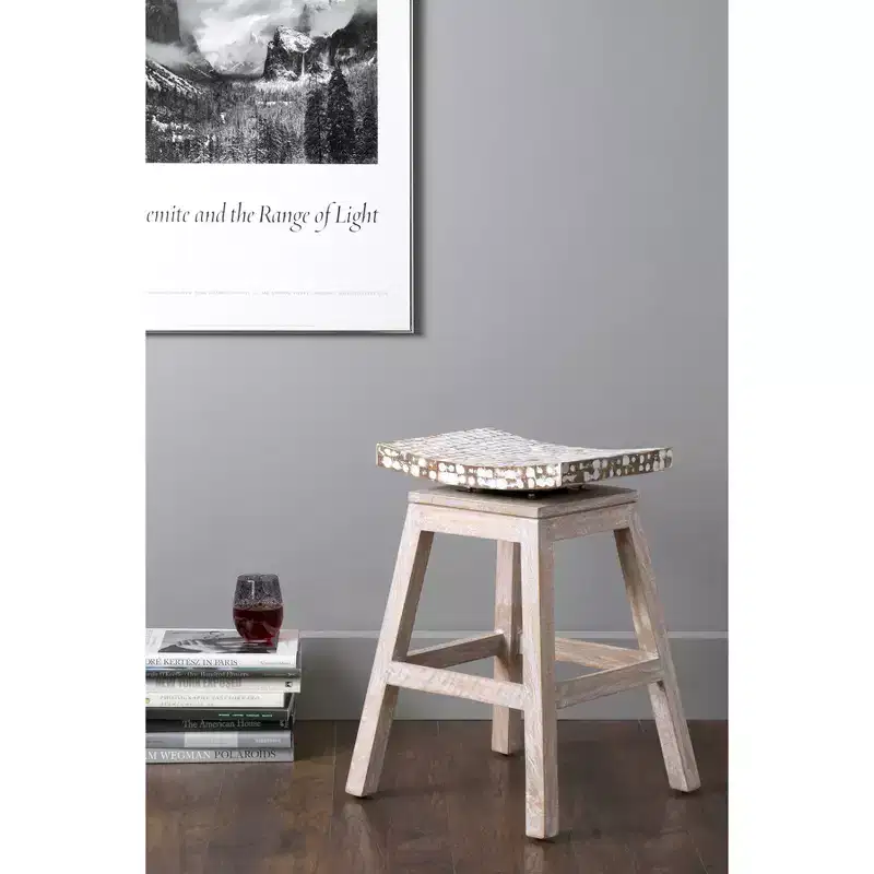 24" Carnation Coconut Shell Inlay Counter Height Barstool Brown - East At Main: Mango Wood Base, No Assembly Required
