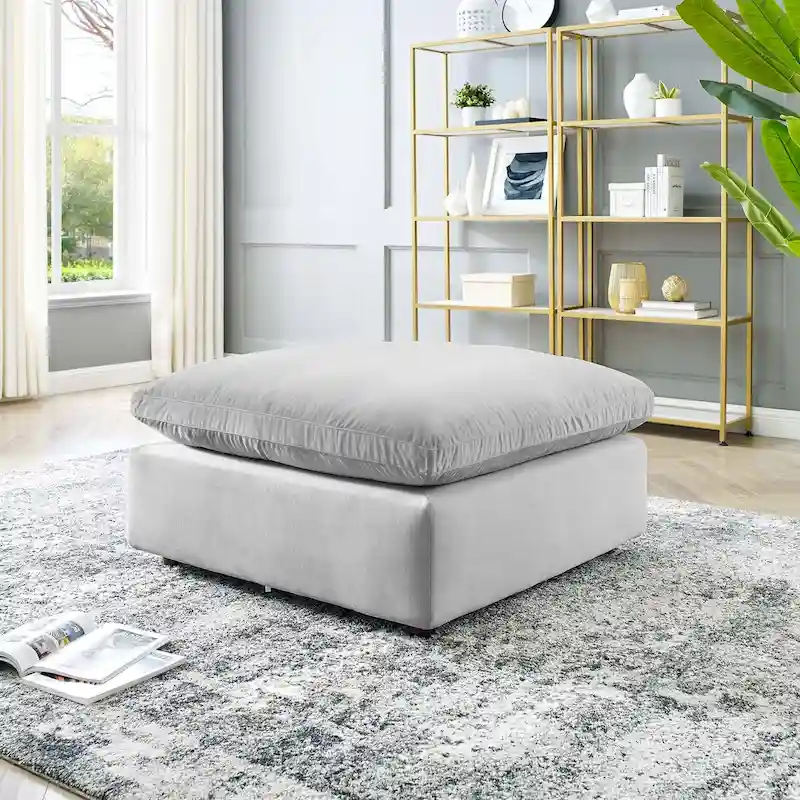Down Filled Overstuffed Performance Velvet Ottoman