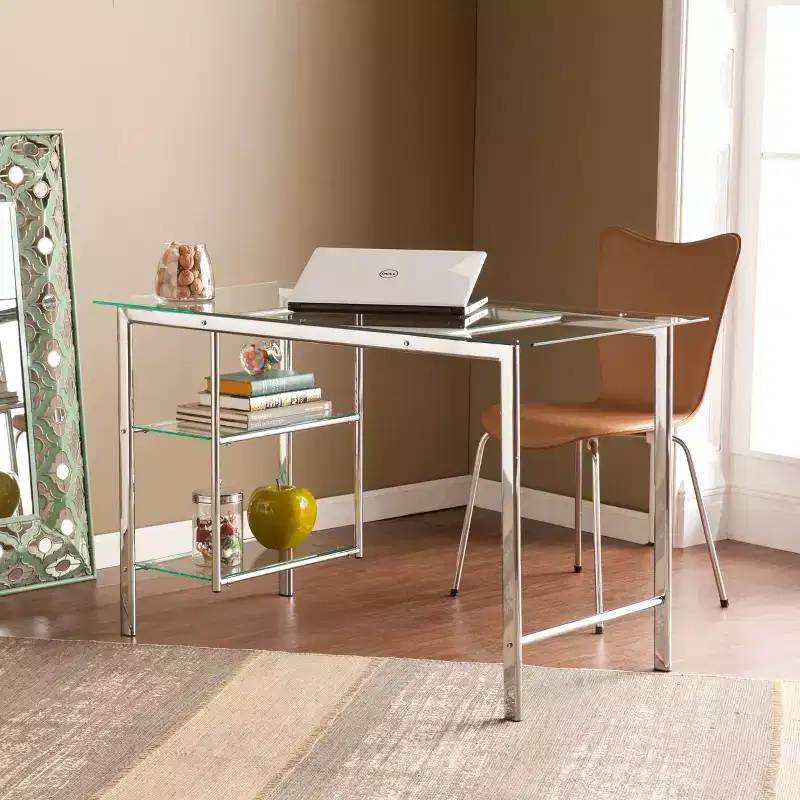 Oslo Chrome/Glass Desk - Charcoal - SEI