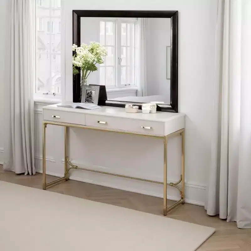 Dresser Vanity Mirror, 40 Inch Modern Black Solid Wood Frame