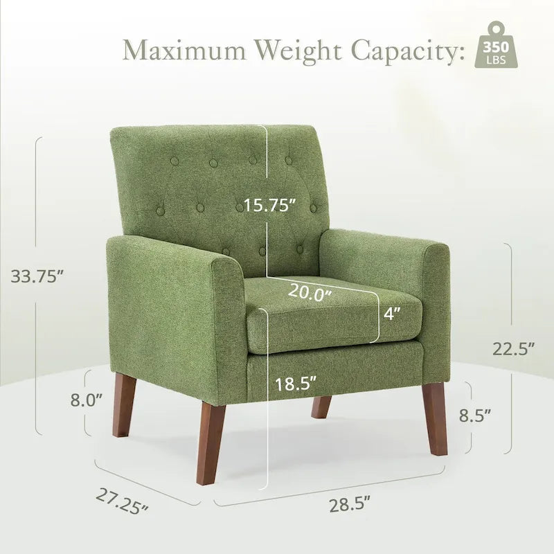 Linen Accent Chair Comfy Living Room Chair with Arms Upholstered Button Tufted Armchair Modern Arm Chairs Set Of 2