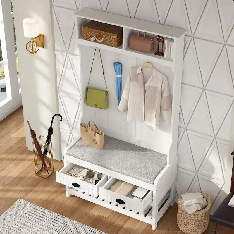 Timechee 34.3 Wide Hall Tree with Bench and Shoe Storage