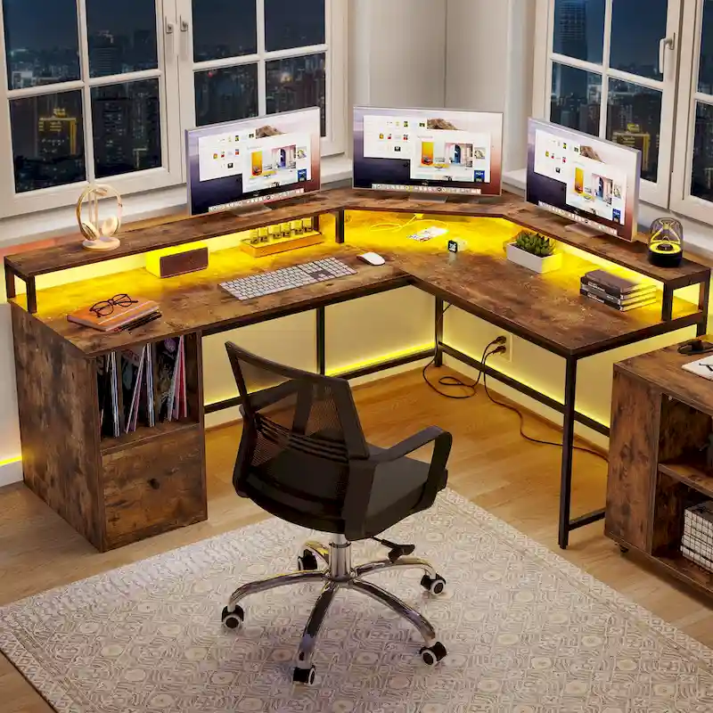 Moasis 66-inch L Shaped Gaming Desk with Shelves and Monitor Stand Home Office Desk