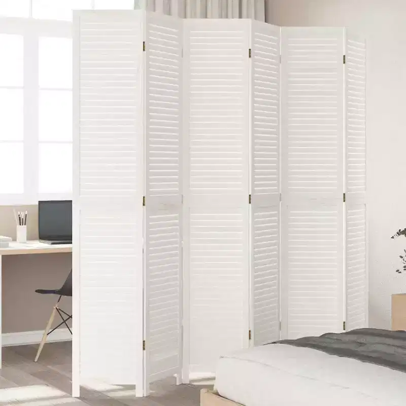 vidaXL Room Divider 6 Panels White Solid Wood Paulownia