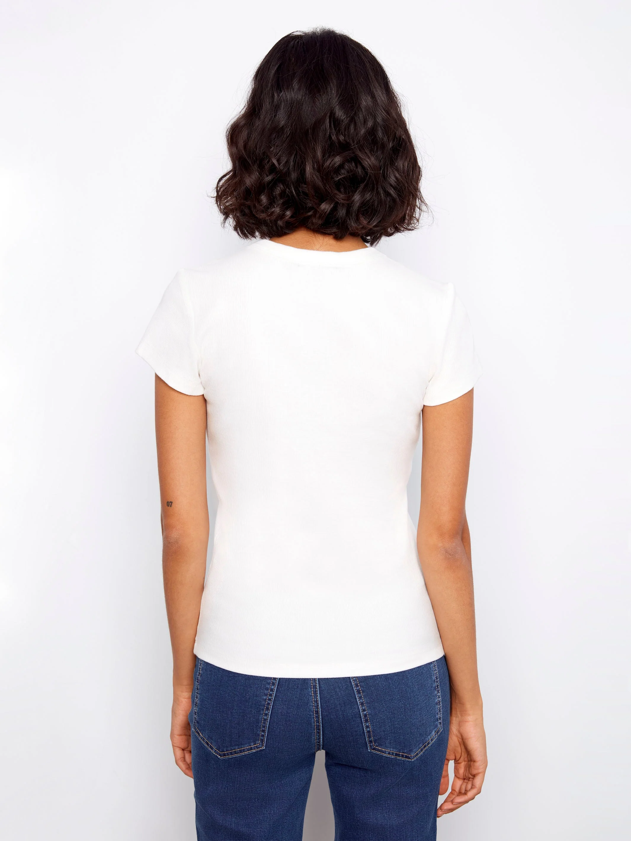 Soft Fabric Ribbed Crew Neck T-Shirt - White