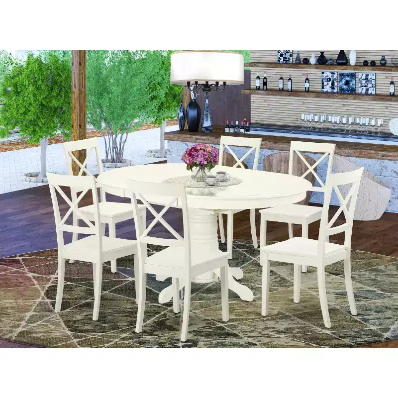 Wood 7 Piece Dining Table Set Saddle Brown Butterfly Leaf Table