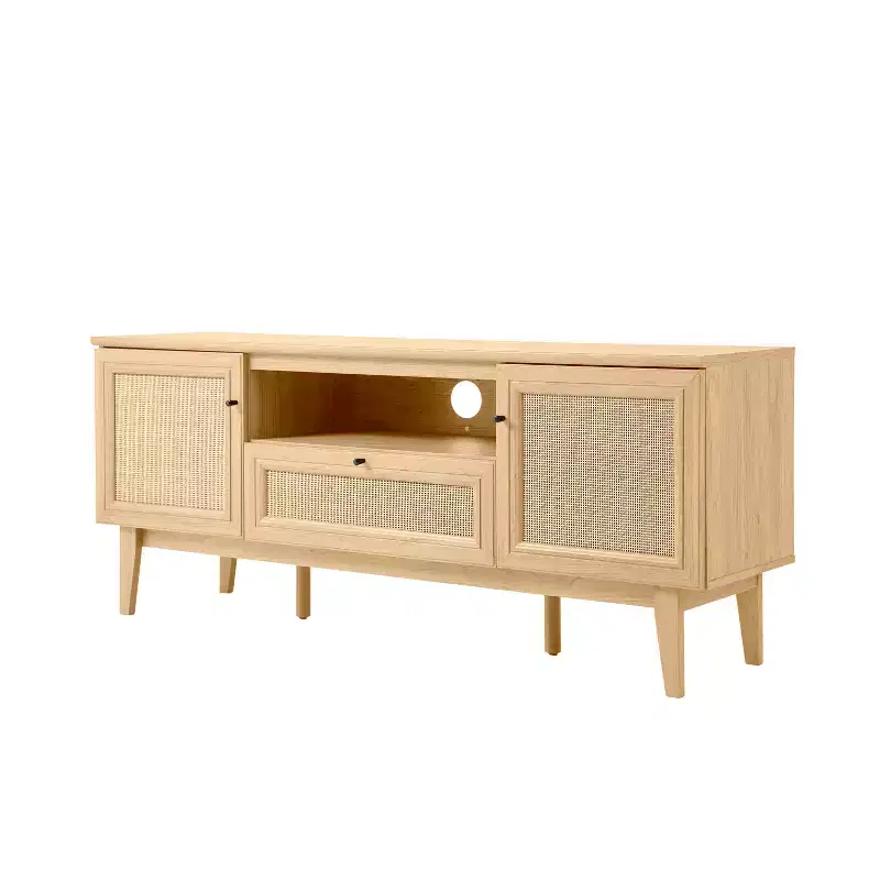 TVS1002A Finley 59 in. Farmhouse Caned TV Stand with Drawer and Storage Doors Fits TVs up to 65 in. with Cable Management