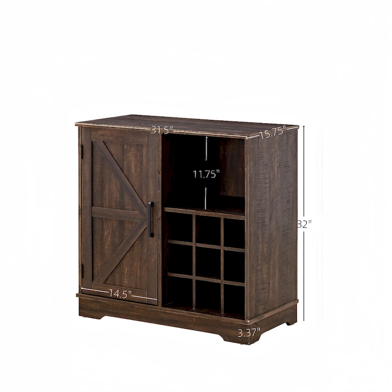 Farmhouse Sideboard Cabinet with Wine Rack, Drawer & Adjustable Shelves
