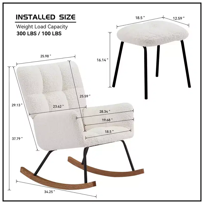 Modern Rocking Chair with High Backrest Armrests Ergonomic Design Lounge Recliner Chair