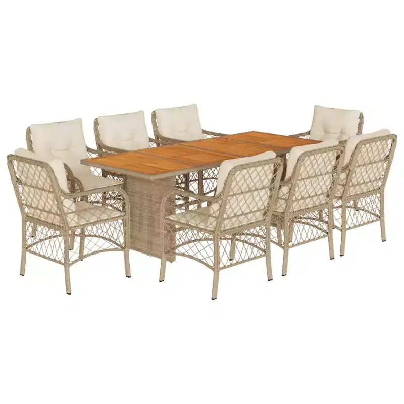 vidaXL Garden Dining Set Beige Poly Rattan Large UV-resistant materials