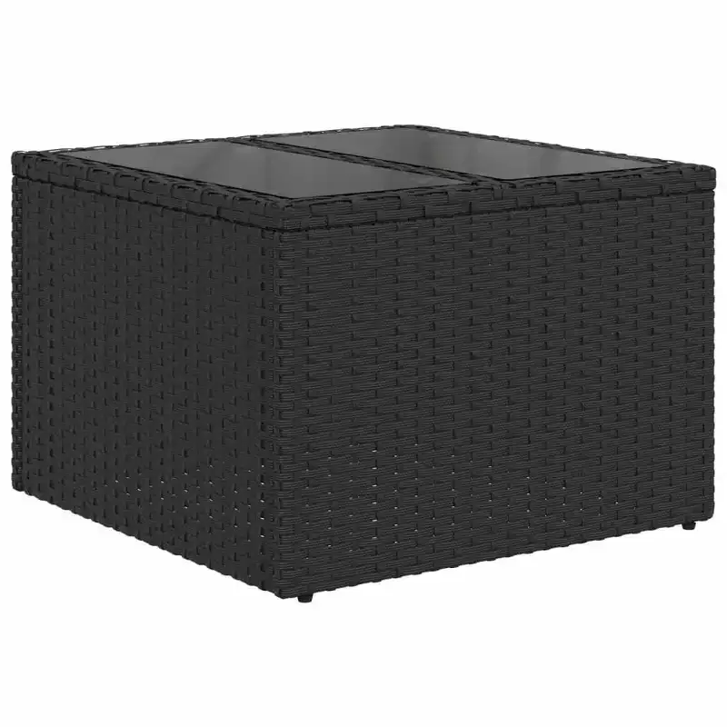 vidaXL Garden Table Black PE Rattan, Powder-Coated Steel, Tempered Glass