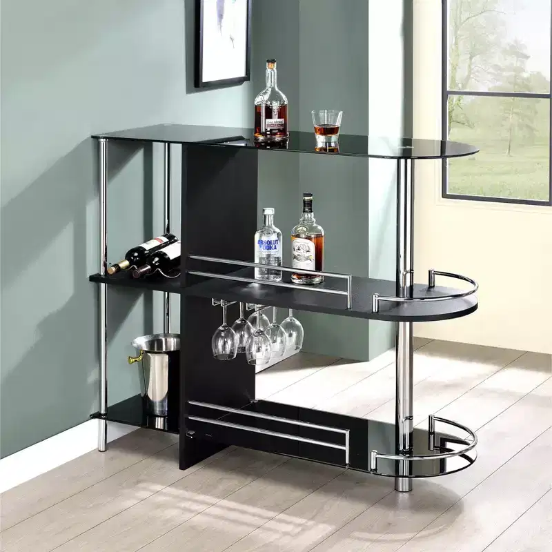 Kings Brand Furniture Bar Table with Wine Rack, 3 Large Shelves & Two Tempered Glass Shelves