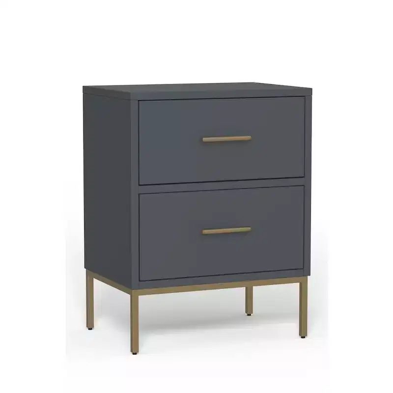 Alpine Furniture,Madelyn Two Drawer Nightstand, Slate Gray