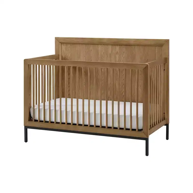 Newport Convertible Crib — Natural Oak Finish, Matte Black Hardware, ASTM Certified