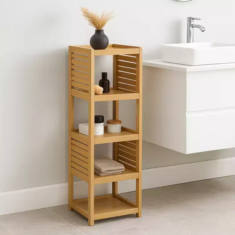 French Home Goods Open-Shelf Storage Unit with Vented Design, Natural - Trinidad Collection