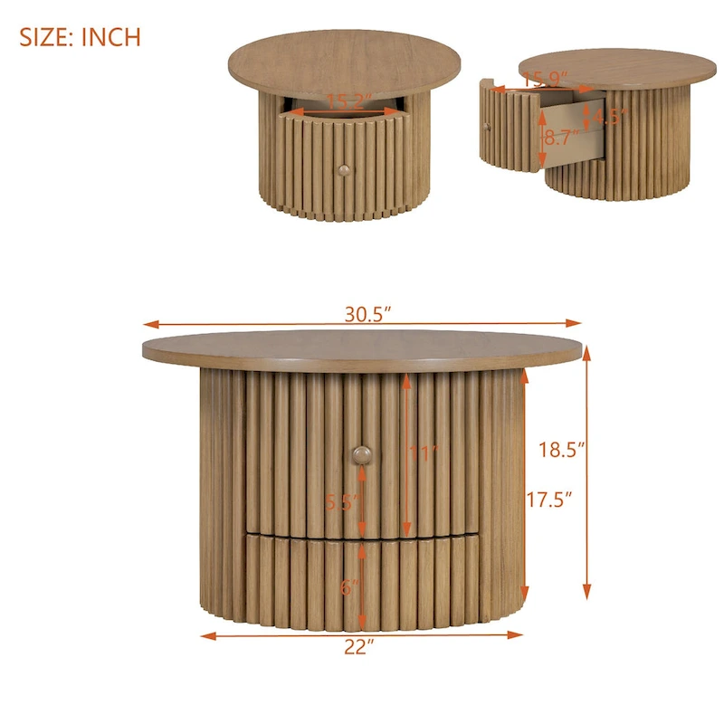 30.5 MDF Coffee Table with Drawer & Slat Base