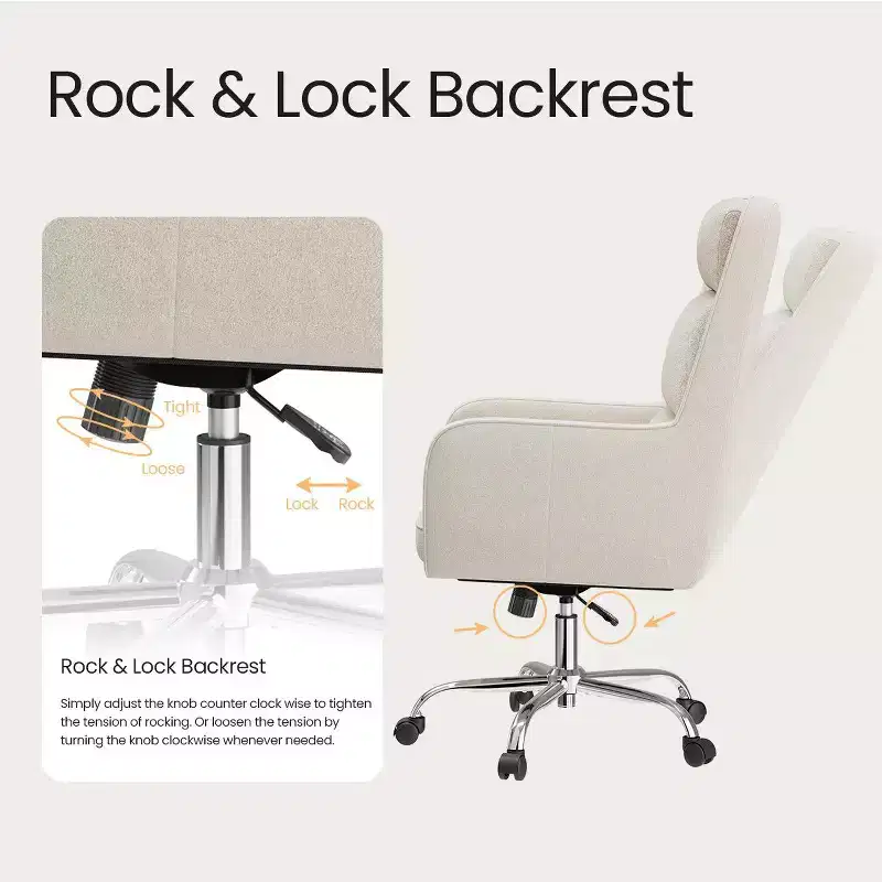 Adjustable Office Chair with 360 Swivel, Premium Chenille Upholstery, Spring-Foam Cushion, and Quiet Rollerblade Casters