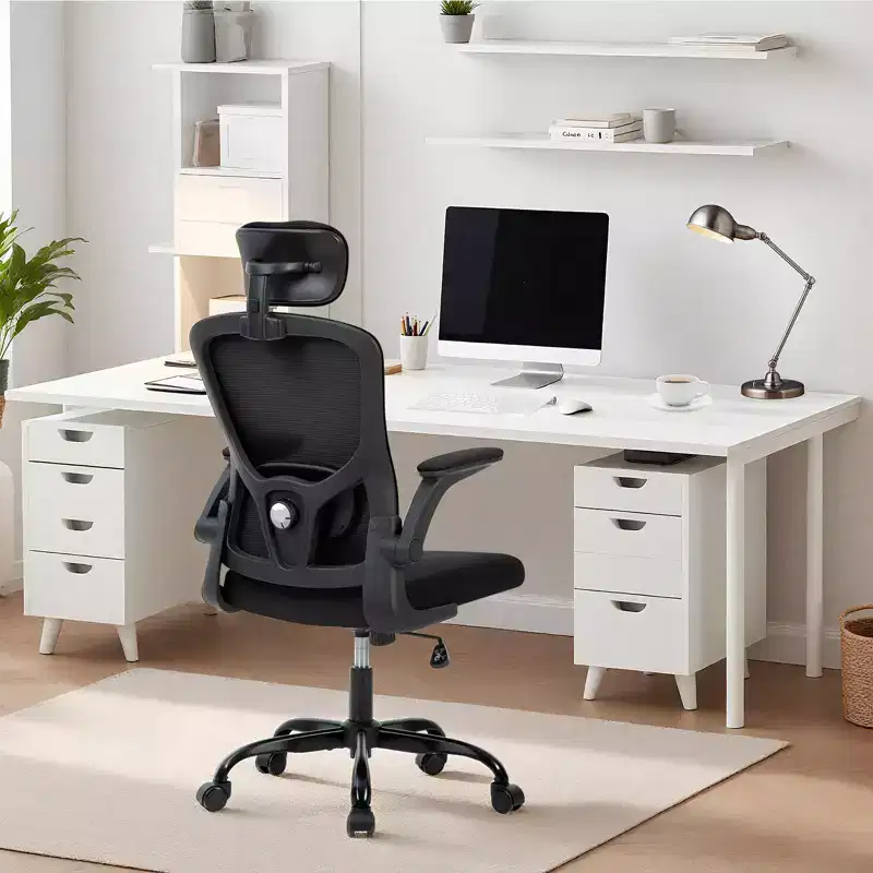 Office Computer Chair with Headrest, Mesh Home Office Chair with Adjustable Back Support & Armrest, High Back Ergonomic Rolling Work Chair for Study