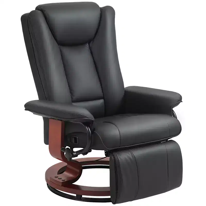 Swivel Recliner Chair, PU Leather Reclining Chair for Living Room with Footrest
