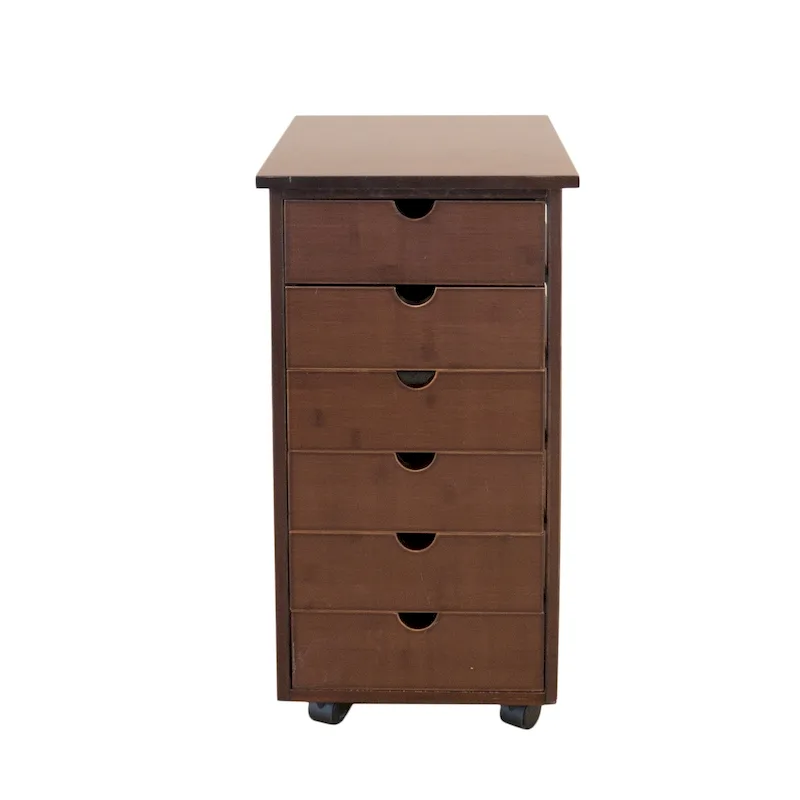 Solid Bamboo Frame 6 Drawer Rolling Storage Cart