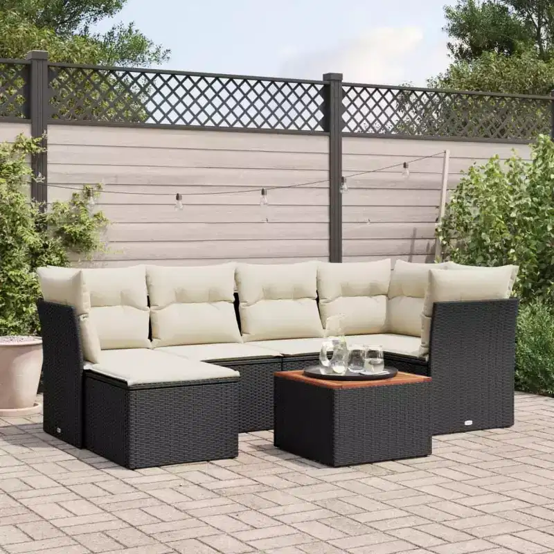 vidaXL Garden Sofa Set Black, Cream White