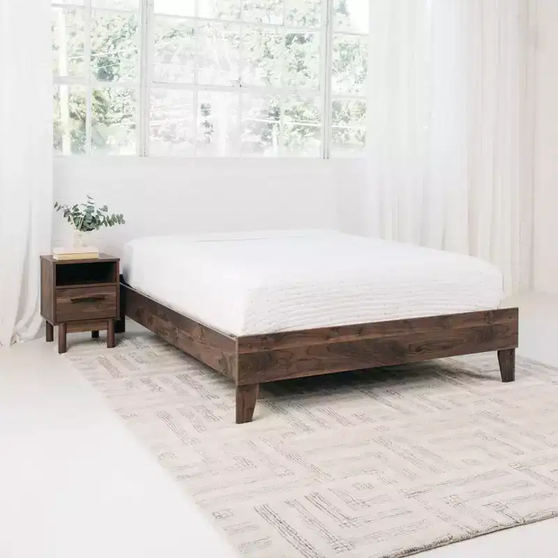 Wood Platform Bed Mocha Full/Queen