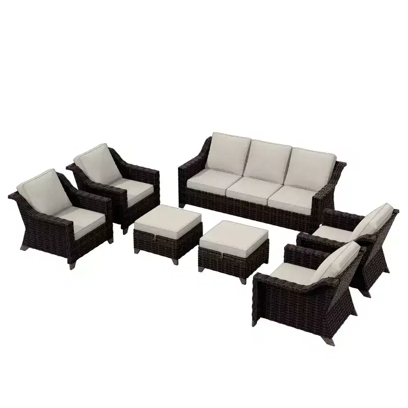 UPTIOT 7-Piece Rattan Wicker Patio Conversation Set