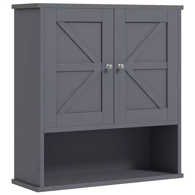 Farmhouse Bathroom Medicine Cabinet, Wall Cabinet with Barn Doors and Adjustable Shelf for Laundry Room
