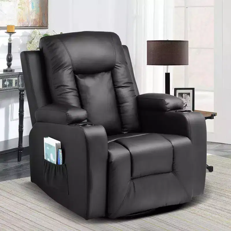 COMHOMA Side Lever Recliner Chair PU Leather Rocking Sofa with Heated Massage Black