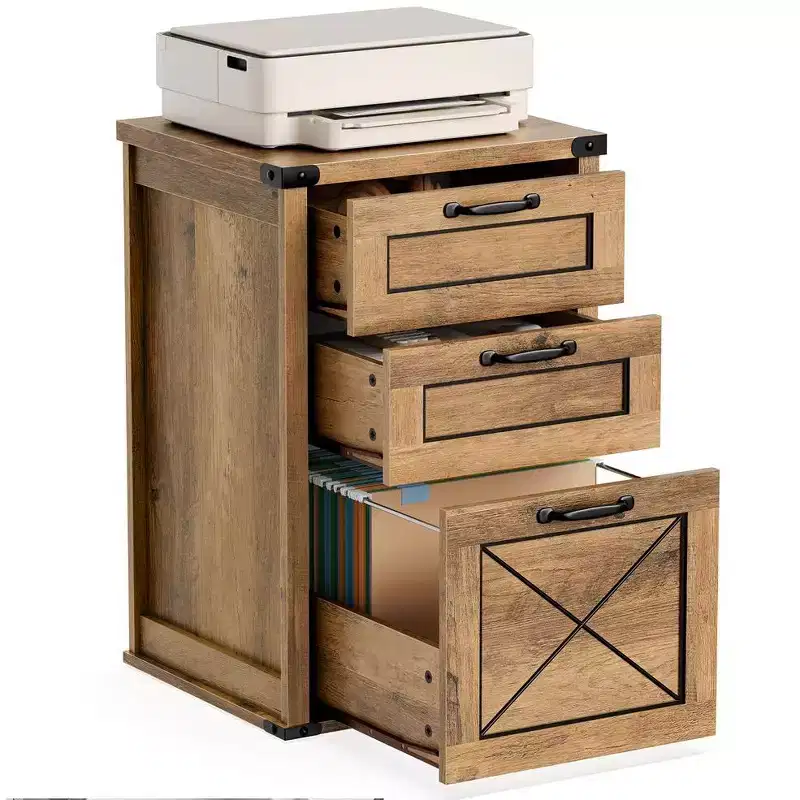 File Cabinet with 3 Drawers, Filing Cabinet, Printer Stand, Fit A4, Letter Size, Hanging File Folders, Modern Farmhouse Style, for Home Office