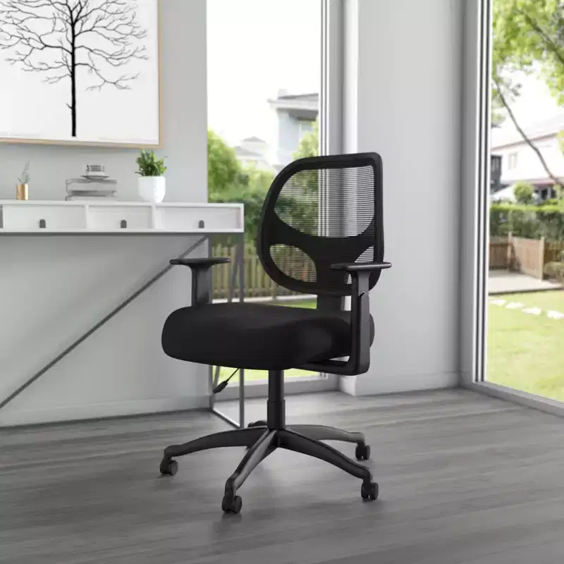 Commercial Grade Mesh Task Chair with T Arms Black - Boss Office Products: Ergonomic, Adjustable, Swivel, with Casters