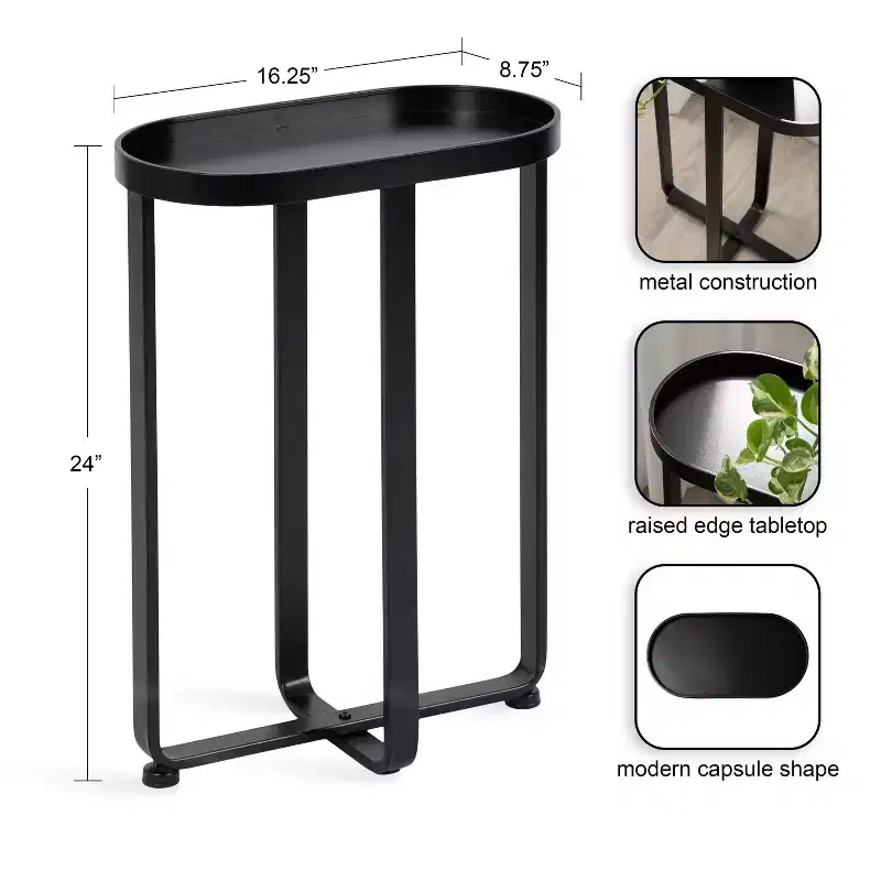 Kate and Laurel Zabel Oval Metal Side Table, 17x9x24, Black