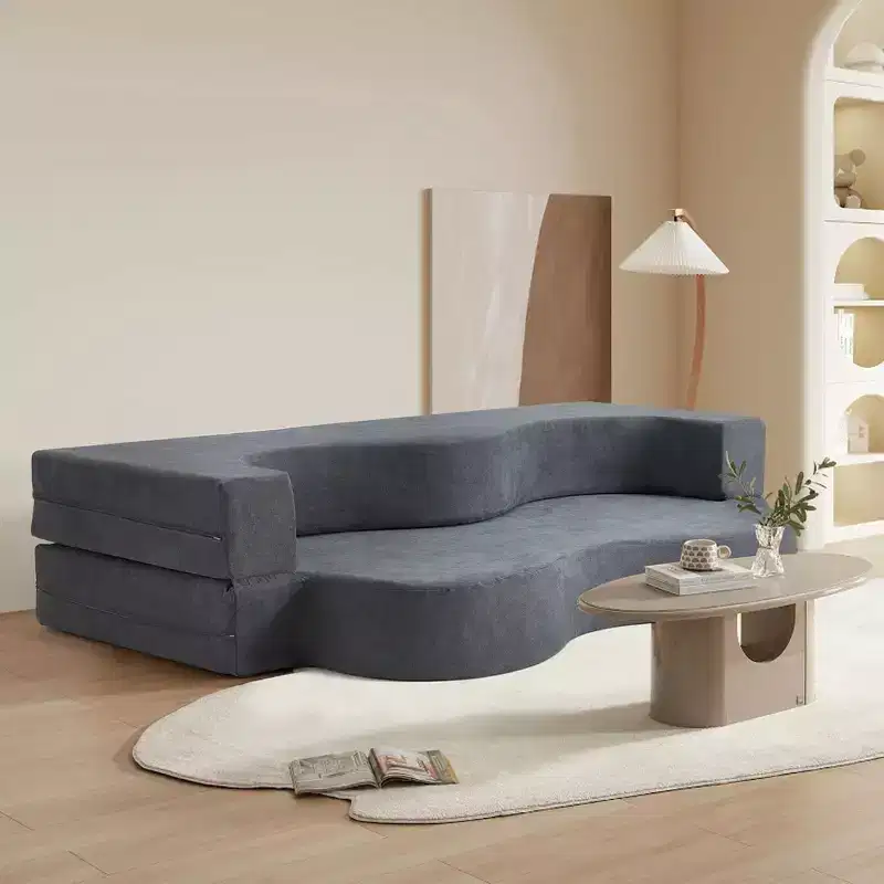 Folding Sofa Bed, Convertible Floor Couch with High Density Foam, Linen, Seats 2-3