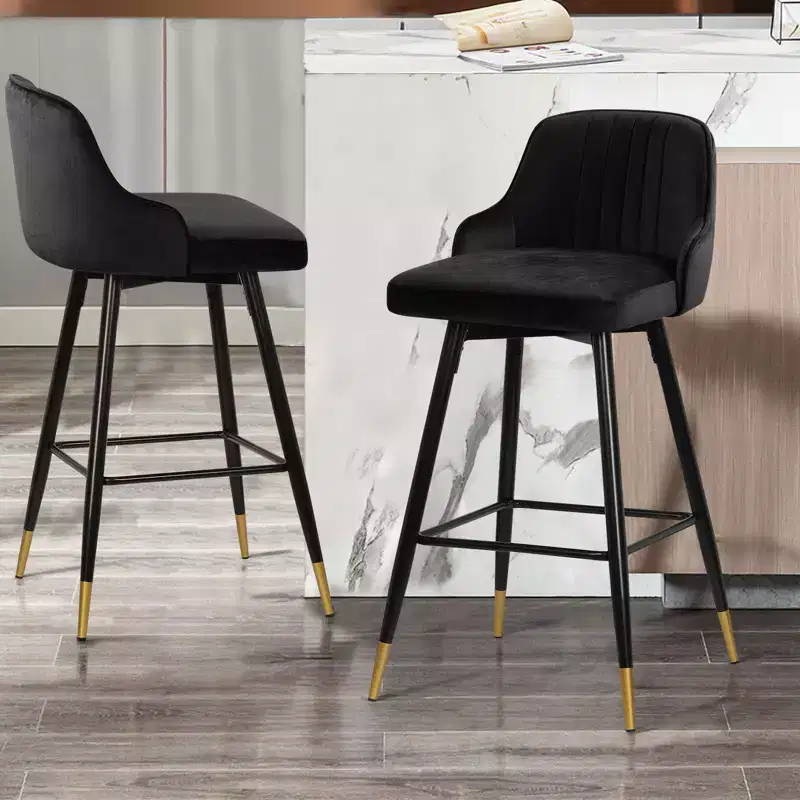Bekrvio Swivel Barstools with Back, Counter Height, Velvet Upholstered, 29, Black