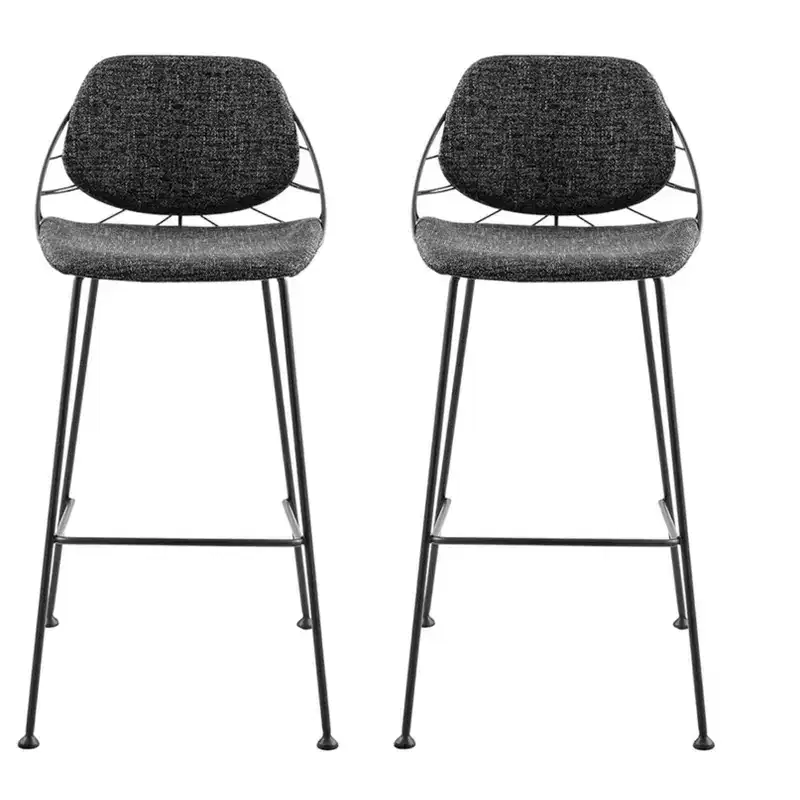 HomeRoots Set of Two 30 Black Steel Low Back Bar Height Bar Chairs