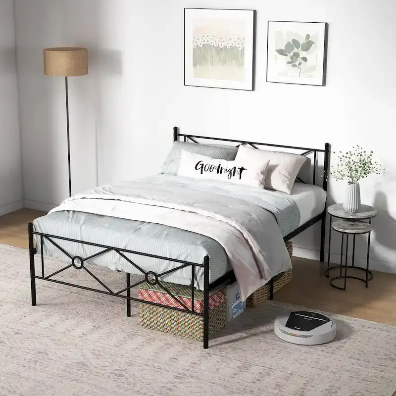 Full/Queen Size Metal Platform Bed Frame with Headboard