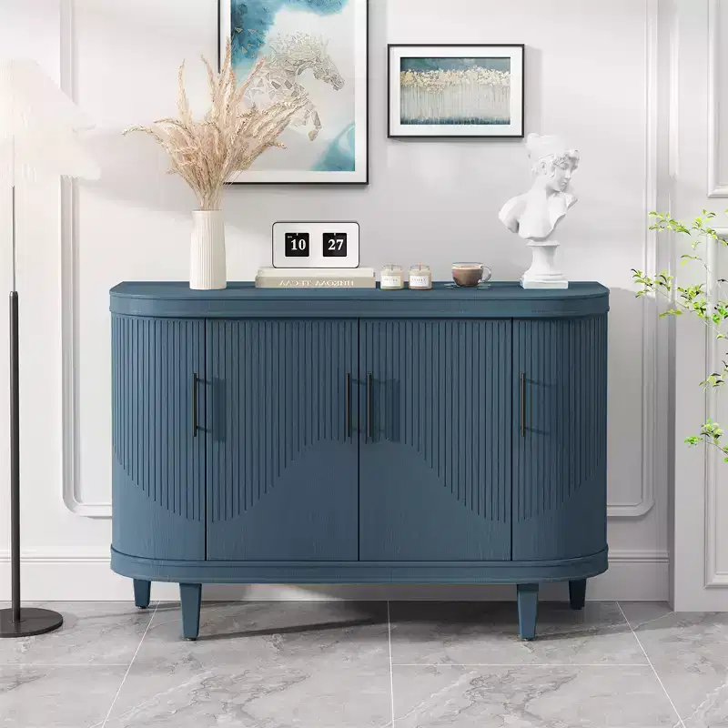 Modern Curved Wood Sideboard, 4-Door Console Cabinet with Adjustable Shelves, Decorative Storage for Coffee Bar or Entryway