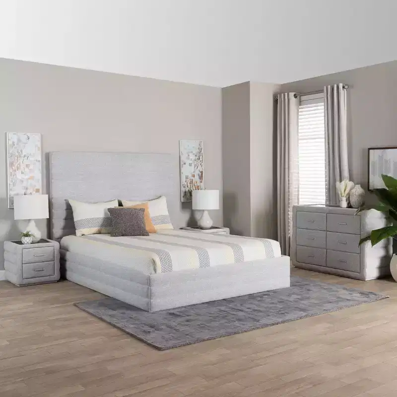 Baxton Studio Cadmus Modern Light Grey Channel-Tufted Fabric 4-Piece Bedroom Set