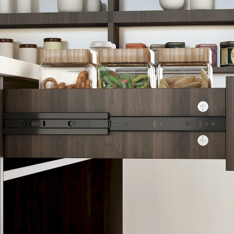 55.1W Buffet Kitchen Island Cabinet with Open Shelves Two Drawers