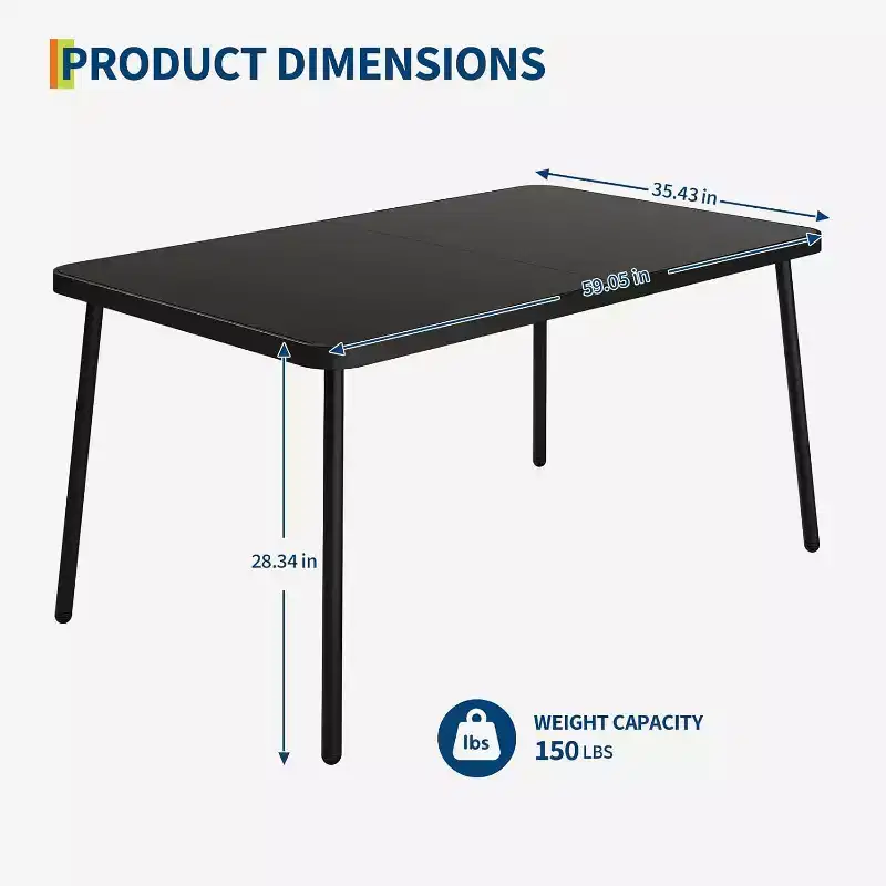 Black Square Wood Dining Table, Seats up to 6