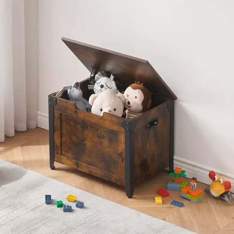 Wooden Storage Trunk with Metal Frame, Lift-Top Chest with Safety Hinge, 300lb Capacity Storage Bench for Entryway,Bedroom,Living Room,Blankets&Toys