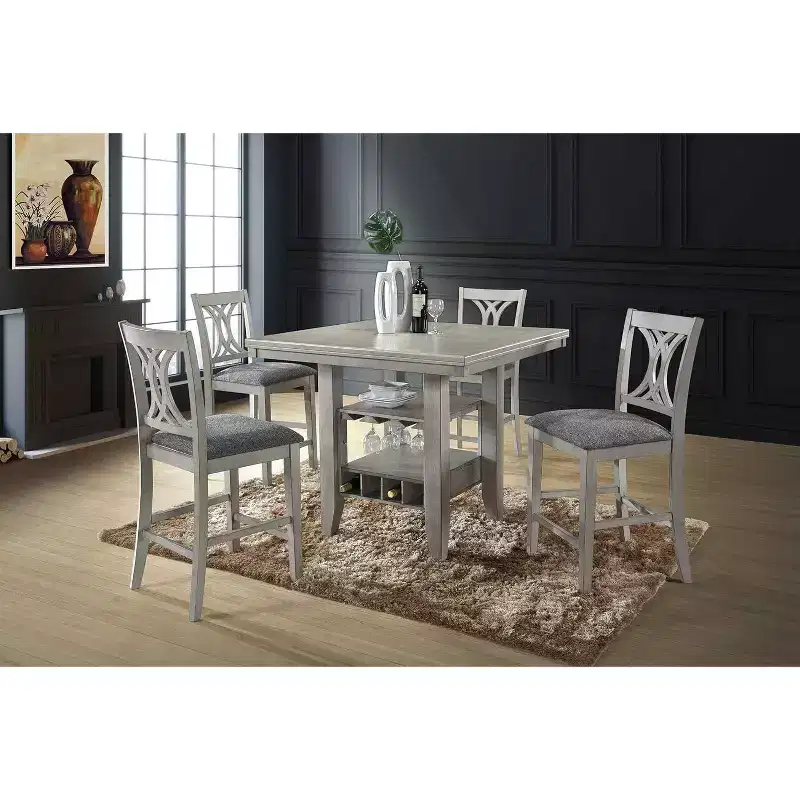 Counter Height Dining Stools Set of 2 Wash White Wood X-Back Gray Upholstered Seat