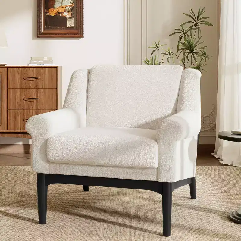 Sculptural Flared Arm Accent Chair with Solid Wood Frame Modern Reclined Upholstered Lounge Chair, Ergonomic Reading Chair