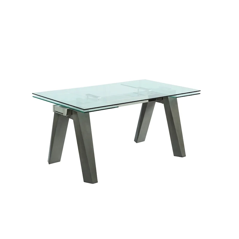 Extendable Glass Top Dining Table with Solid Wood Legs