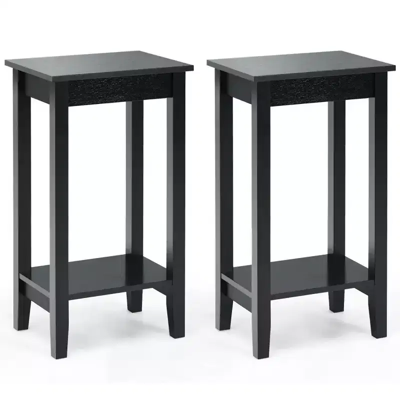 Costway 2PCS 2-Tier Nightstand End Side Table Coffee Table Wooden Legs Bedroom