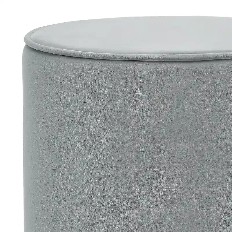 Adeco Vanity Upholstered Round Velvet Ottoman Footstool Silver Trim